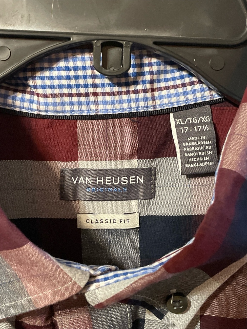 Van Heusen Men's burgundy, Navy and White Plaid Button-Down Shirt - Picture 3 of 4